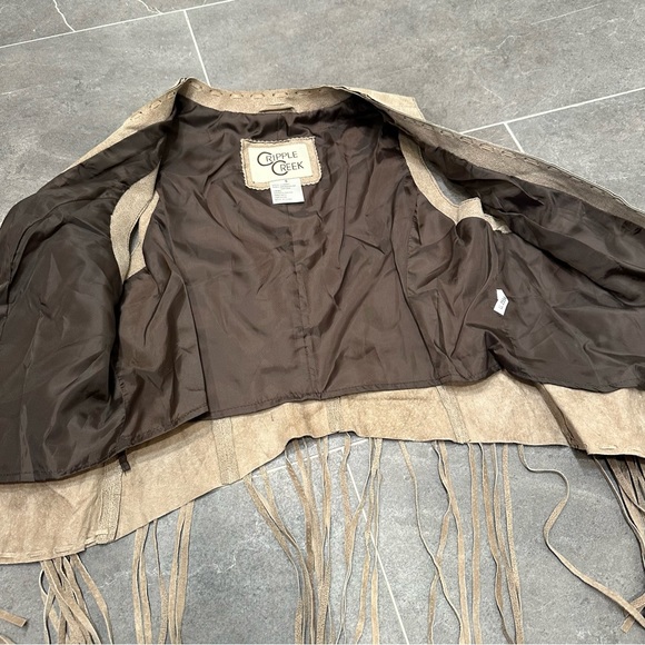 Tan leather western vest long fringe boho cowboy cowgirl - Picture 4 of 10